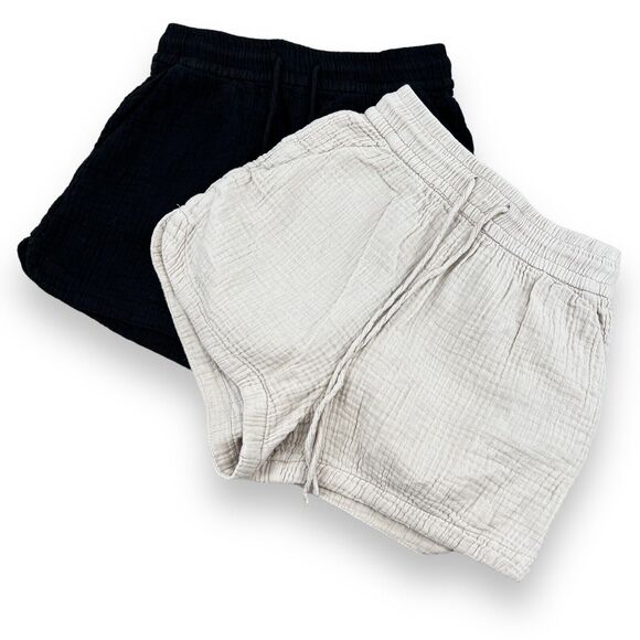 H&M Bundle of 2 Black and Tan Cotton Shorts Pull On with Pockets Women's XS - Picture 1 of 8